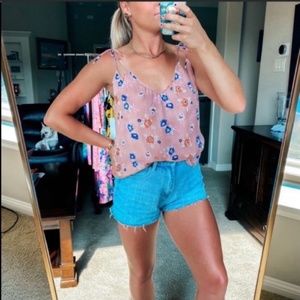 NWT Rebecca Taylor Metallic Pink/Blush Floral Sleeveless Wide V-neck Blouse